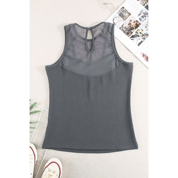 Azura Exchange  Gray Strappy Mesh Splicing Ribbed Tank Top - Picture 6 of 14